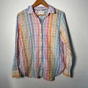 J.Crew Classic Fit Pastel Rainbow Stripe Button Shirt Womens Size 6 99% Cotton